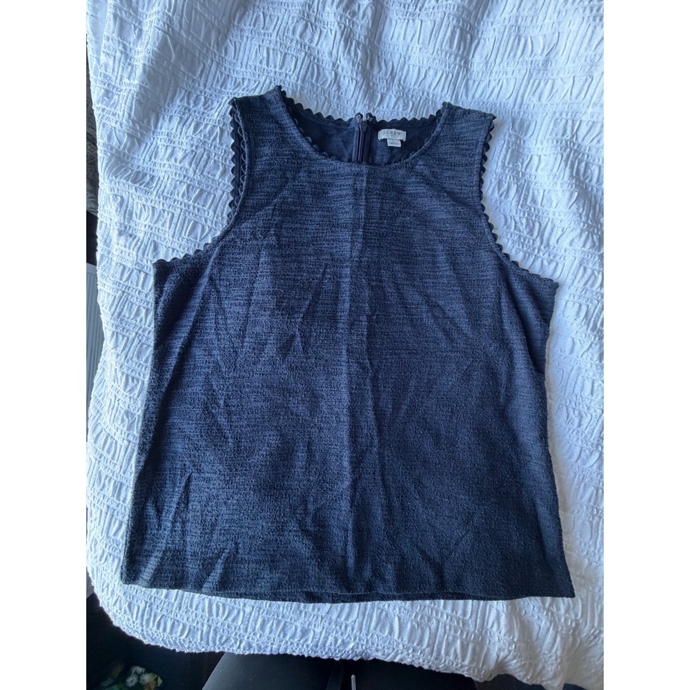 J.Crew Womens Navy Blue Textured Scalloped Trim Sleeveless Shell Top Size L
